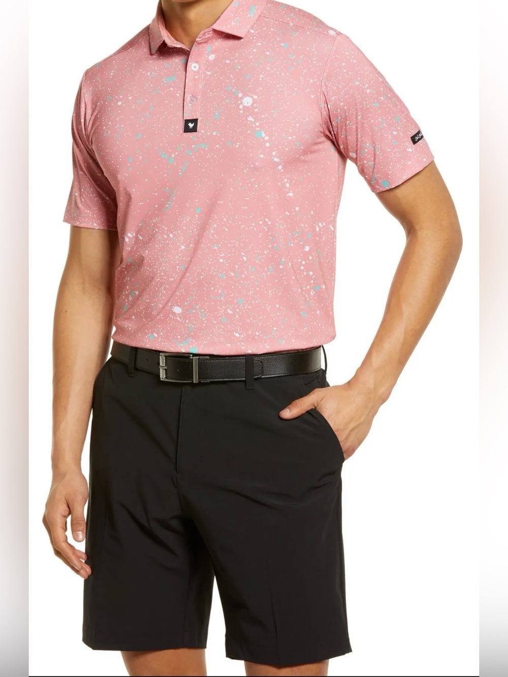 Bad Birdie Multicolor Spackle Design Golf Shirt Sleeve Polo Shirt Mens Medium